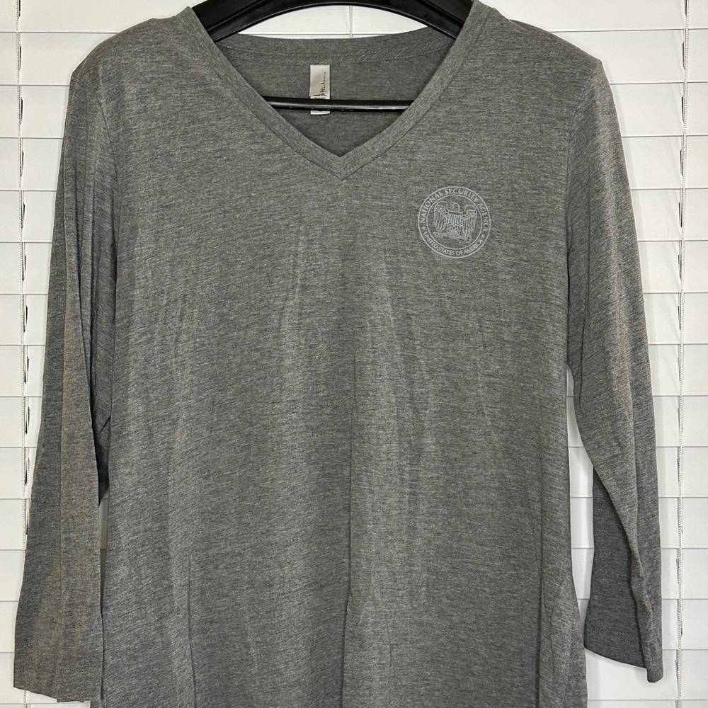 Gray Long Sleeve V-Neck Top